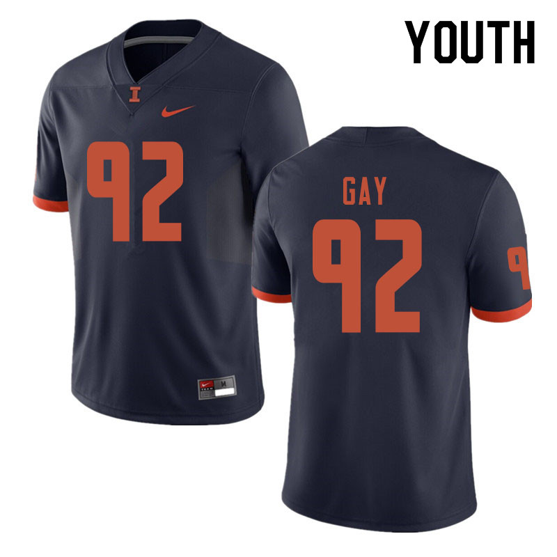 Youth #92 Isaiah Gay Illinois Fighting Illini College Football Jerseys Sale-Navy